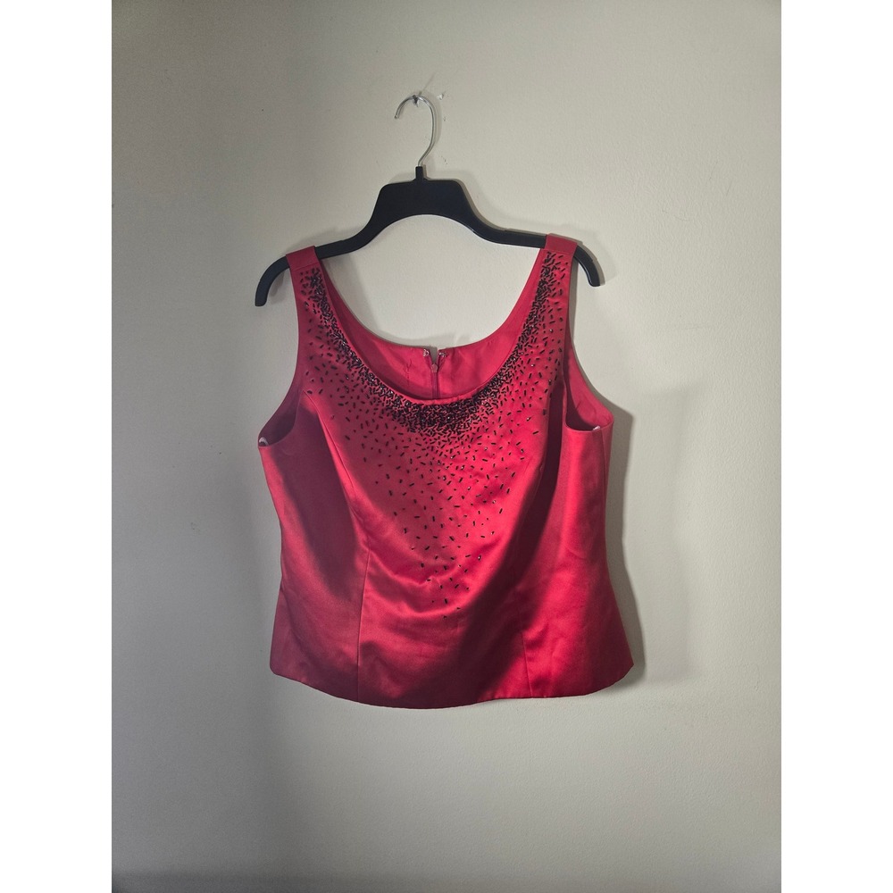 Unbranded Satin Beaded Scoop Neck Blouse Women XL Red Excellent Formal Tank Top - Picture 6 of 6